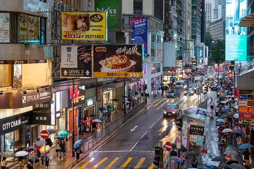 Hong Kong - September 30, 2022 : Pedestrians at the Queen's Road Central in Hong Kong.