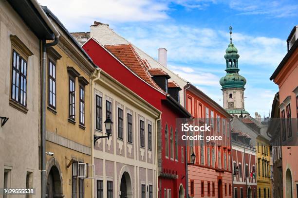 Colorful Old Buildings And Firewatch Tower In Sopron Hungary Stock Photo - Download Image Now