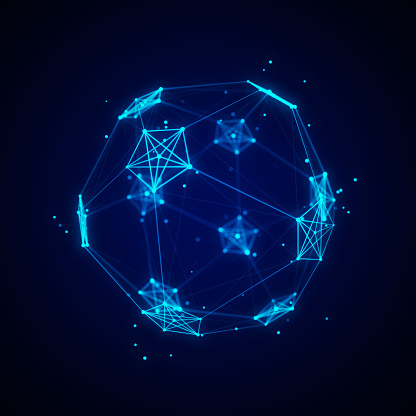 Futuristic digital shape from dots and lines. Network connection structure. Big data visualization.