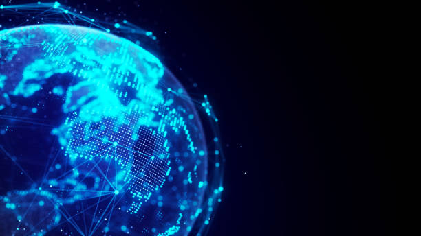 istock Abstract planet Earth with particles and a connected shell with lines. Global network connection. Science and technology. 3D rendering. 1429569975