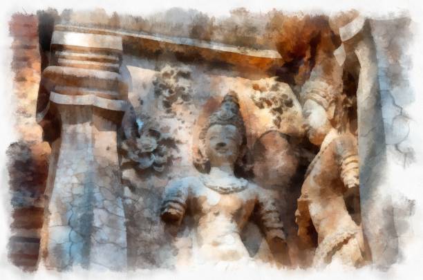 istock Ancient architecture of northern thailand watercolor style illustration impressionist painting. 1429570042