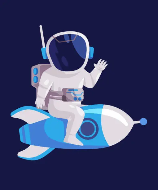 Vector illustration of Astronaut riding rocket spacesuit space explorer character symbol of startup launching