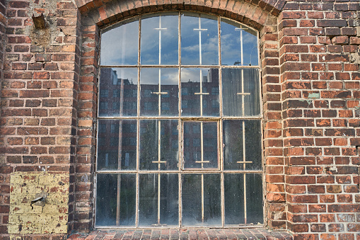 old dirty glazed window in the yard