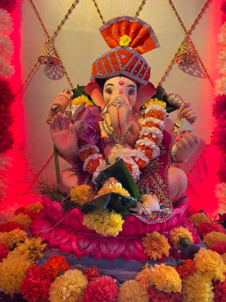 istock Beautiful Ganesha Decorated with artificial flowers and lights 1429583453