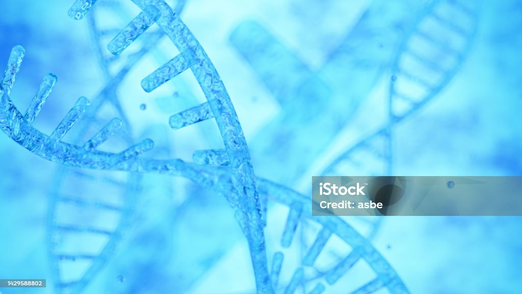 DNA Strands on Blue Background 3D Render DNA Stock Photo