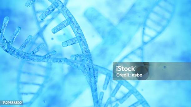 Dna Strands On Blue Background Stock Photo - Download Image Now - DNA, Abstract Backgrounds, Illustration