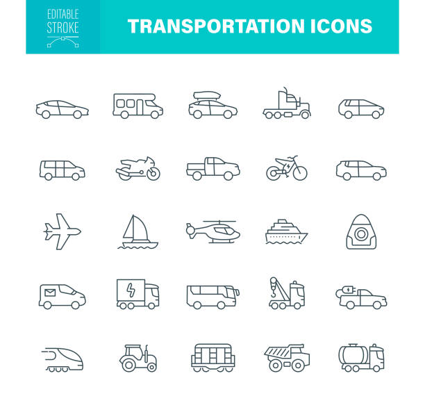 транспорт иконки редактируемый инсульт - bicycle pick up truck icon set computer icon stock illustrations