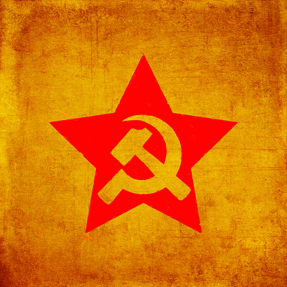 Soviet Union emblem: hammer and sickle in red star. USSR symbol, grunge textured