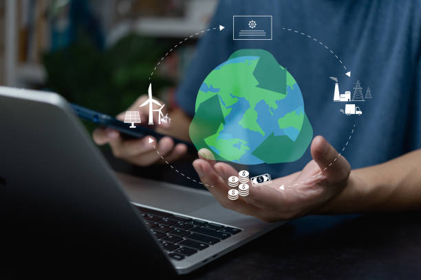 istock Organizations or companies develop carbon credit business virtual screen. Reduce CO2 emissions. Sustainable business development concept. 1429595180
