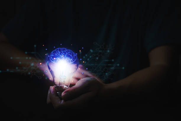 istock Innovation technology and creativity concept. Hands holding light bulb future icon brain and network connection on virtual interface in science and communication. 1429595250
