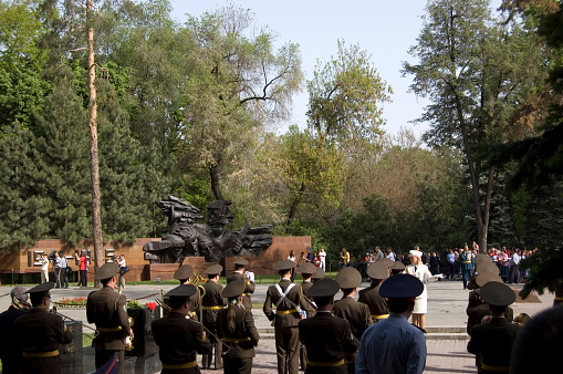 Victory Day is a celebration day that commemorates the victory of the Soviet Union over Nazi Germany in the Great Patriotic War. (Second World War). In Kazakhstan on the 9th of May the people remembering their Heros in the Panfilov Park.
