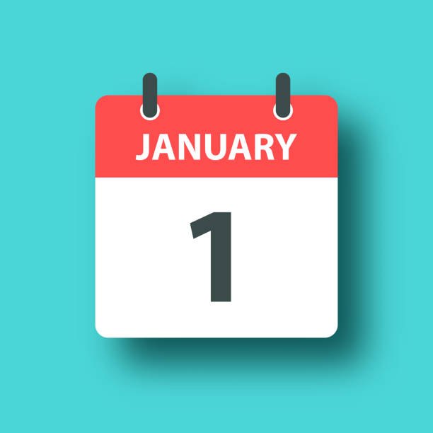 istock January 1 - Daily Calendar Icon on Blue Green background with shadow 1429599673