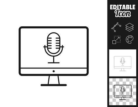 istock Desktop computer with microphone. Icon for design. Easily editable 1429600644
