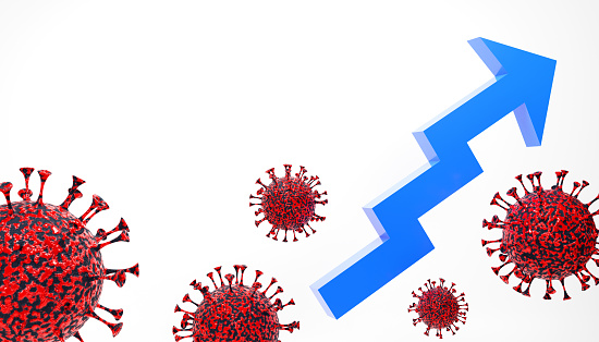 3d render of an increase in the incidence during viral infections with an up arrow.Digital image illustration.