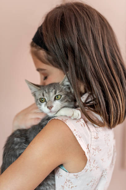 istock A girl is playing with her cat 1429607630