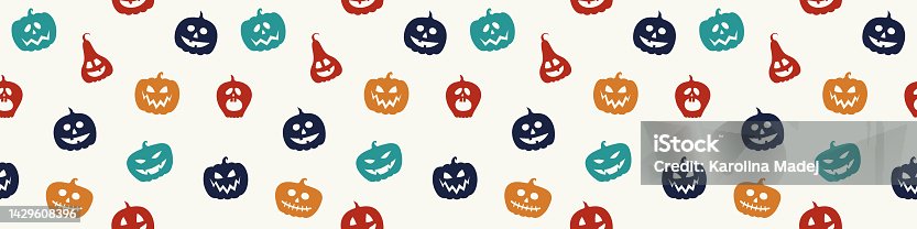 istock Halloween banner with funny pumpkins. Wallpaper. Vector 1429608396