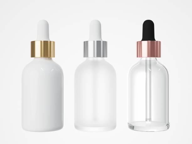 istock Three different cosmetic serum dropper bottles 3D render, care product packaging 1429612078