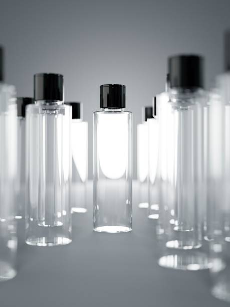 istock Empty transparent plastic bottle 3D render, group of cosmetic containers 1429612853