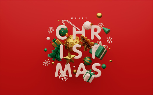 3d rendering Christmas holiday abstract illustration. Christmas greeting card template.