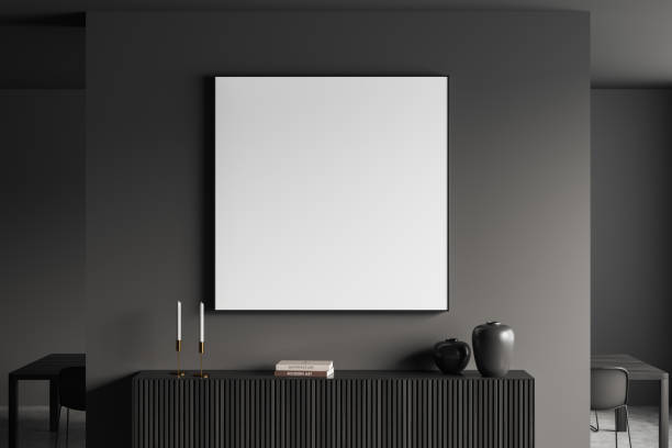 istock Grey living room interior with drawer and decoration. Mockup frame 1429614677