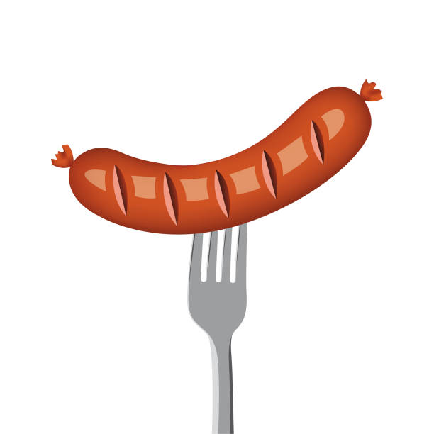 ilustraciones, imágenes clip art, dibujos animados e iconos de stock de salchicha en horquilla - lunch sausage breakfast bratwurst