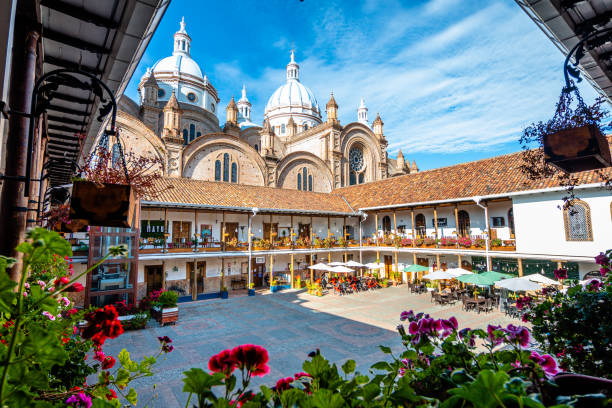 the catedral of inmaculate conception was built based on saint peter basilica in rome cuenca, ecuador. 12th september, 2022: views of inmaculate conception cathedral, the most famous in cuenca, ecuador. cuenca ecuador stock pictures, royalty-free photos & images
