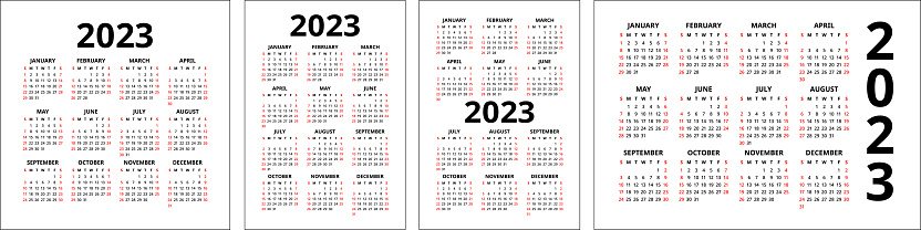 Calendar 2023 set. Color english square calender collection