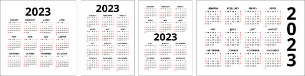 Calendar 2023 set. Color english square calender collection Calendar 2023 set. Color english square calender collection. wall calendar stock illustrations
