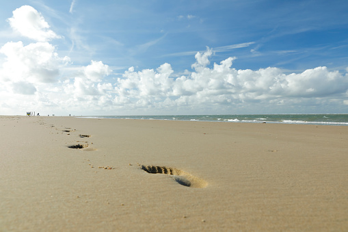 Footprint on a sandy beach, Semporna, Sabah, Malaysia.