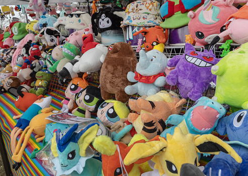 Buenos Aires, Argentina - October 2nd, 2022: Stuffed dolls and gifts shop at a fair.