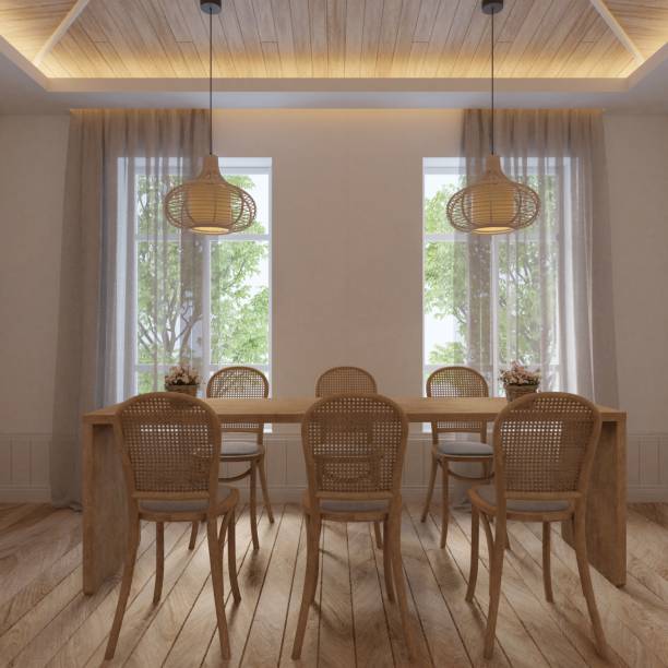 istock Farmhouse mockup features a bohemian and beige dining room interio 1429637409