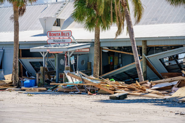 Bonita Bills waterfront cafe destroyed from Hurricane Ian Fort Myers FL Fort Myers, FL, USA - October 1, 2022: Bonita Bills waterfront cafe destroyed from Hurricane Ian Fort Myers FL hurricane ian stock pictures, royalty-free photos & images