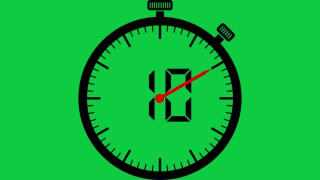 Countdown from 0 to 60 with stopwatch. Monochrome 4K Video with Chroma Green Background.