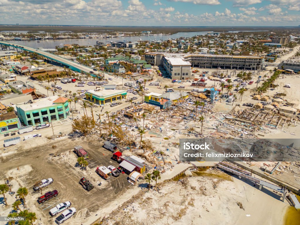 Massive destruction on Fort Myers Beach aftermath Hurricane Ian Hurricane Ian Stock Photo