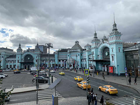 View of Belorussky railway station - one of nine main railway stations in Moscow, Russia. It was opened in 1870 and rebuilt in its current form in 1910-1912.