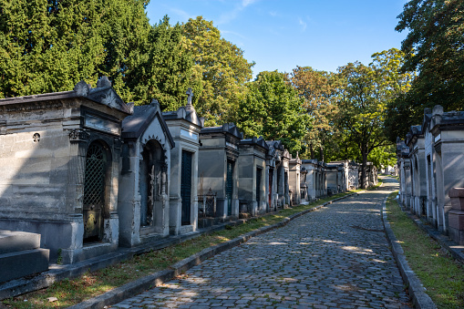 Tombstones at Pere-Lachaise cemetery in Paris, France