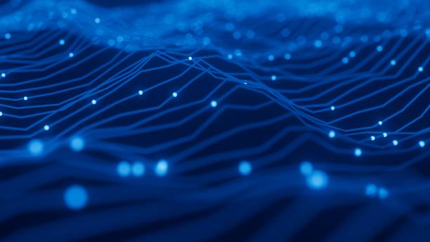 istock Abstract Wave Background. Digital Blue Background With Dot And Line Waves. Futuristic Background For Business and technology. Network Connection Structure. Big Data. Depth of field. 3D rendering 1429648694