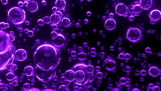 istock Underwater bubbles. Abstract purple bubble background. Distribution of bubbles. Nice 3d spheres with reflection. Macro shot of various air bubbles in water. 3D rendering 1429648771