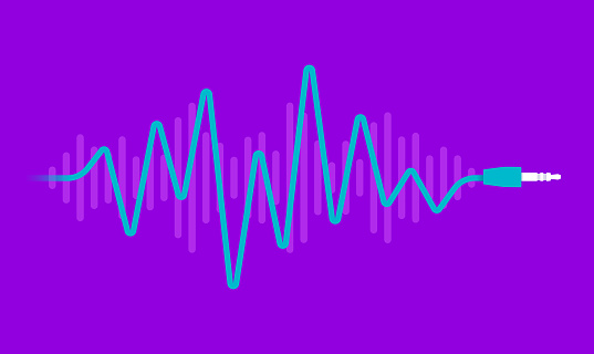 Audio wave podcasting recording audio cable plug sound wave design element.