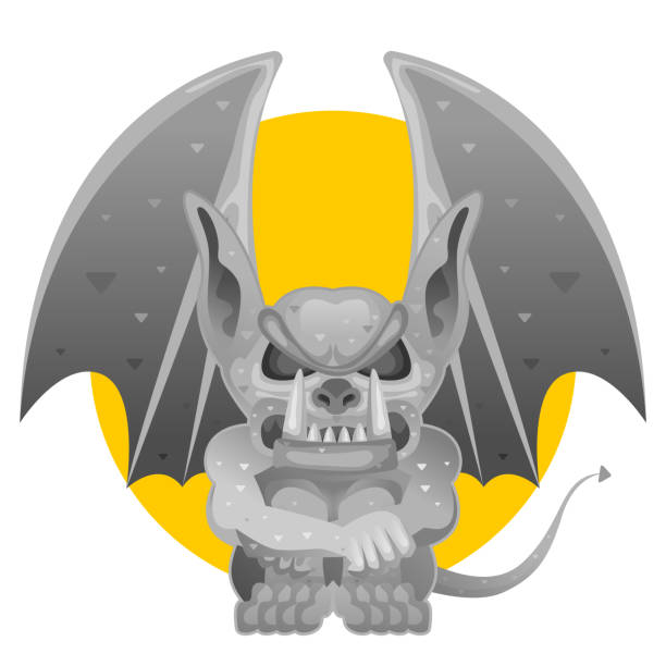 Stone Gargoyle seated with bat wing fantastic monster mythological character Vector Illustration of Stoe Gargoyle seated with bat wing gargoyle stock illustrations