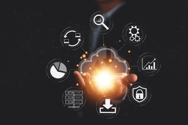 istock Businessman's hands showing a diagram of Cloud computing information technology icon. Concept of digital connection on communication networks. cloud storage security and internet service 1429650419