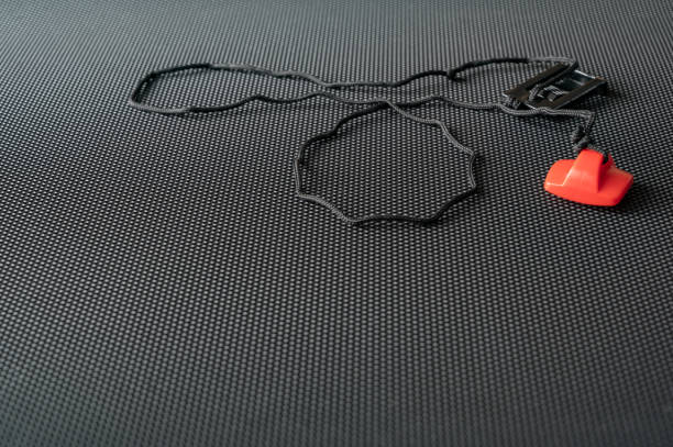 istock Focus on exercise equipment emergency stop laying on a treadmill belt 1429655228