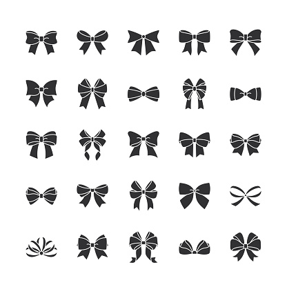 Tied Bow Line Icons. Editable Stroke.