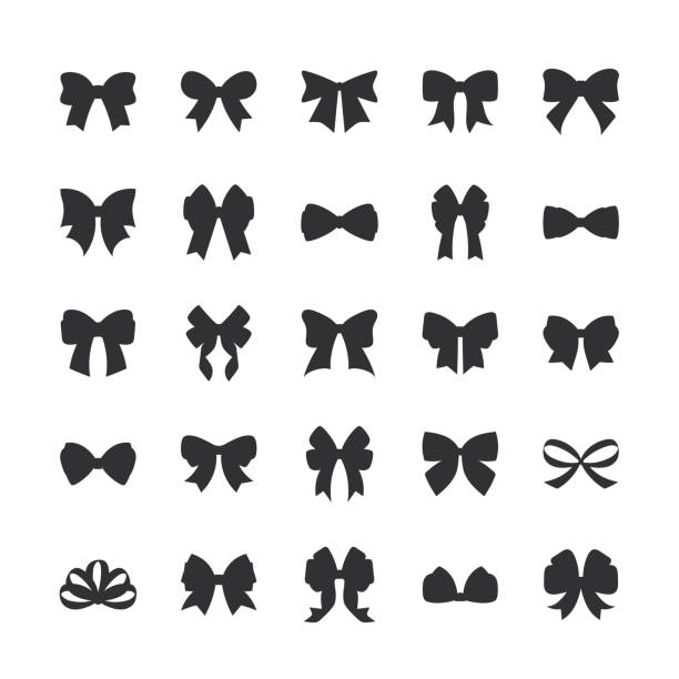 ilustraciones, imágenes clip art, dibujos animados e iconos de stock de iconos de línea de arco atados. trazo editable. - black ribbon gift bow
