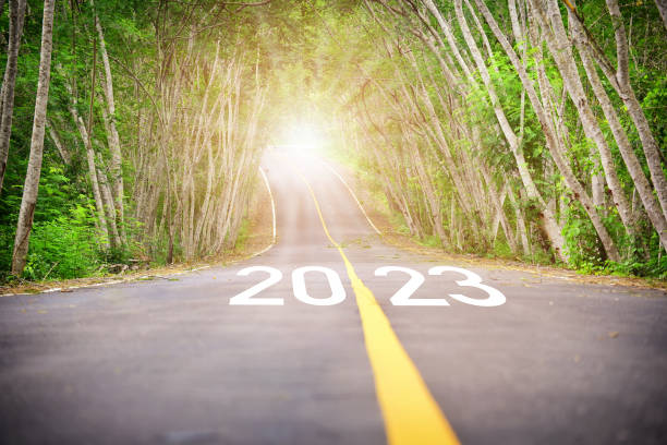 istock Road to new year 2023 with sunbeam 1429663875