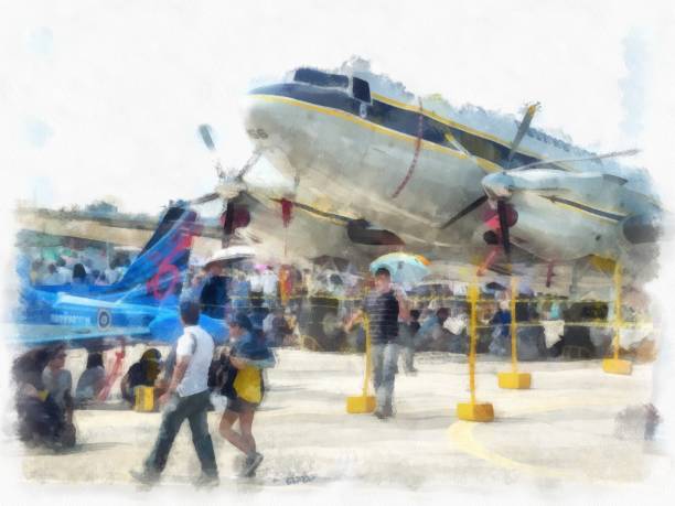 istock Airplanes displayed at the air show watercolor style illustration impressionist painting. 1429671026