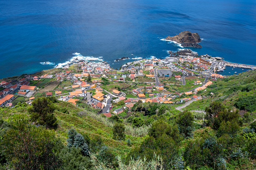 View of Porto Moniz with lava and rock pool, Madeira Island, Portugal.