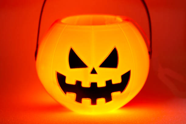 illuminated pumpkin basket on orange background