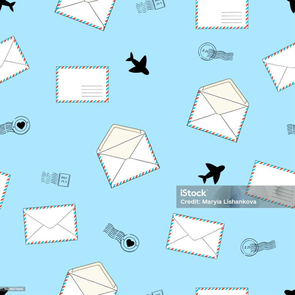 Air Mail Pattern Mail Envelopes And Postal Stamps Seamless Pattern Stock Illustration ...