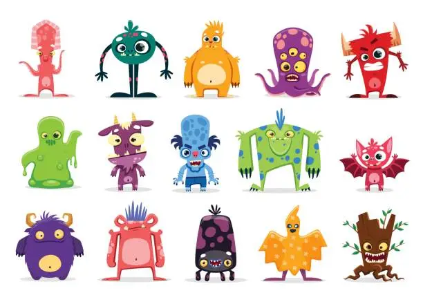 Vector illustration of Cartoon monster characters, alien, Halloween beast